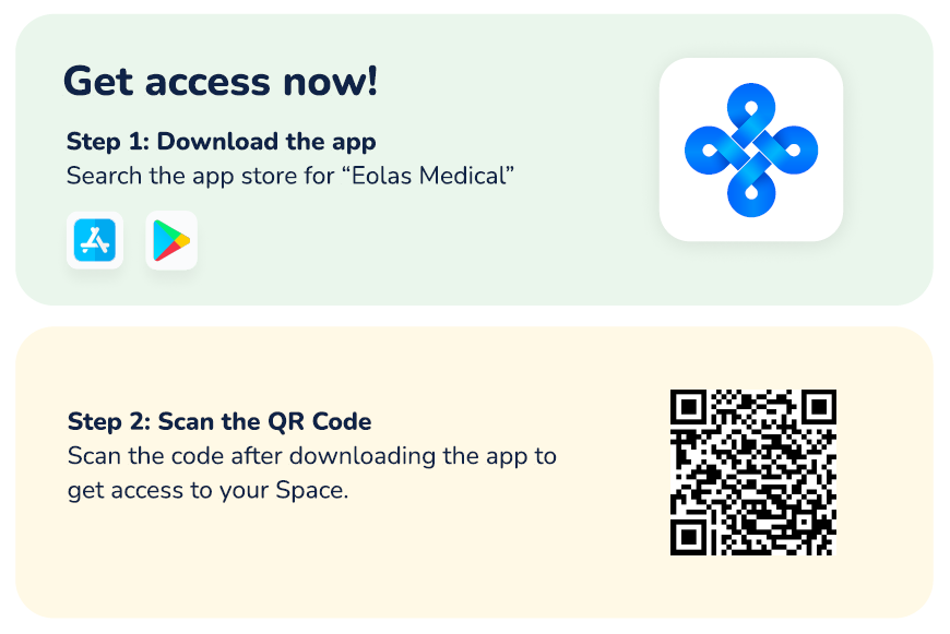 image with QR code for app access to the Eolas App.